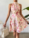 Smocked Printed Halter Neck Dress Casual Dresses - Tophatter Daily Deals