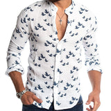 3D printed linen colorblock stand collar shirt 0 - Tophatter Daily Deals