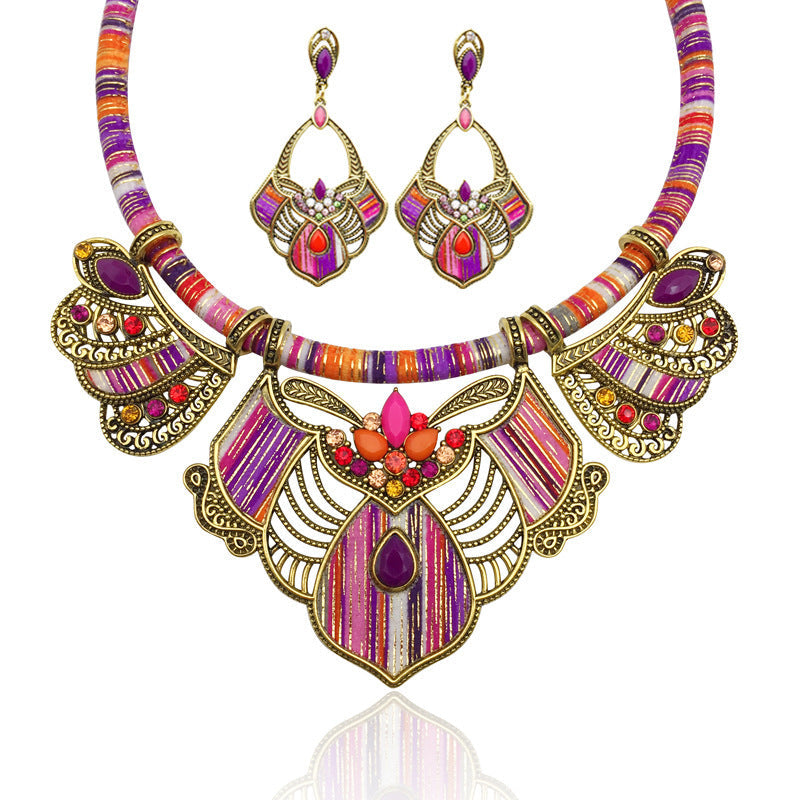 Bohemian drop stone alloy jewelry set Purple set 0 - Tophatter Daily Deals