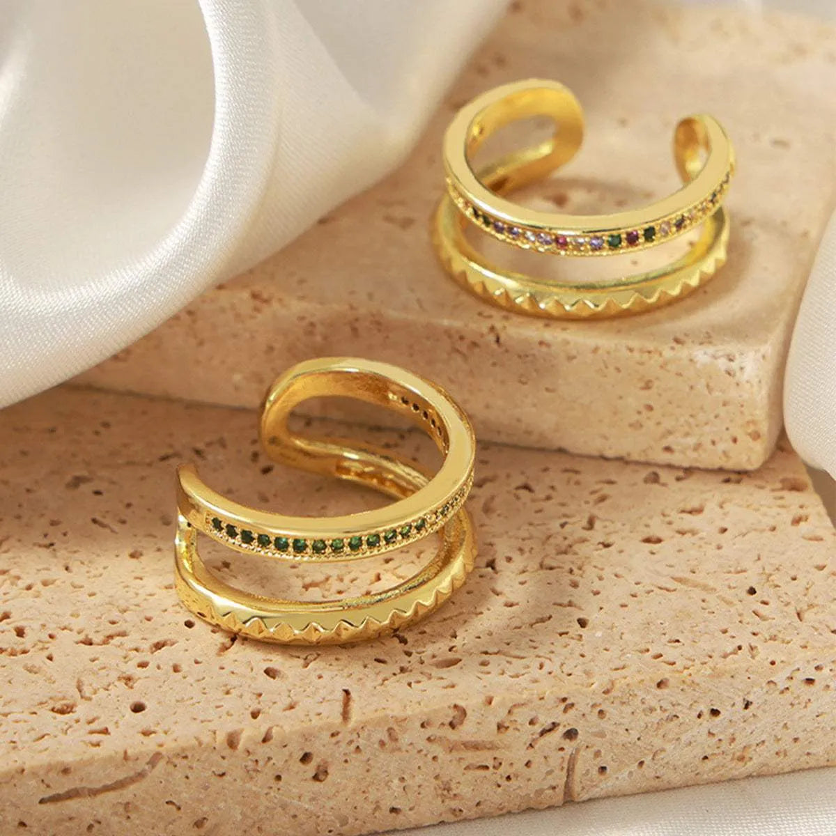 Gold-Plated Czech Diamond Double-Layered Ring Rings - Tophatter Daily Deals
