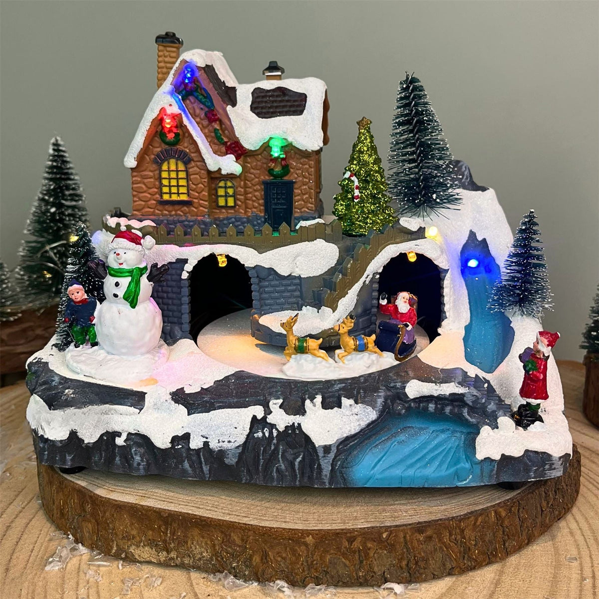 Traditional Christmas Village Scene | LED Light-Up Ornament with Movement - 20cm Ornament - Tophatter Daily Deals