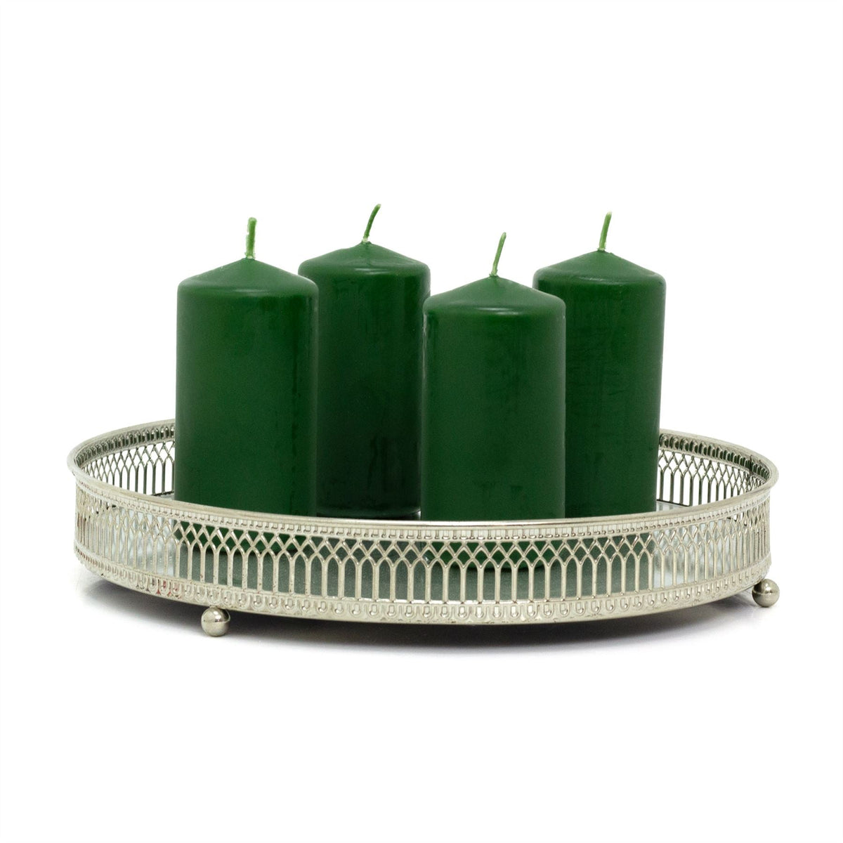 Set of 4 Green Pillar Candles | Unscented Wax Candles for Home & Events - 5x10cm Candle - Tophatter Daily Deals