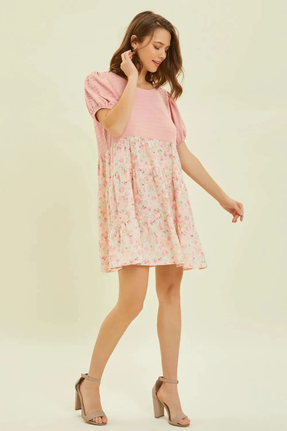 HEYSON Full Size Round Neck Floral Ruffle Hem Mini Dress Casual Dresses - Tophatter Daily Deals