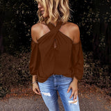 Back zipper halter solid color stitching top Coffee 0 - Tophatter Daily Deals