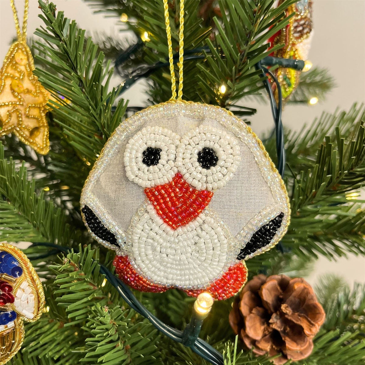Christmas Tree Beaded Owl Bauble | Christmas Tree Hanging Ornament - 10cm Baubles - Tophatter Daily Deals