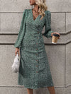 Printed Surplice Long Sleeve Midi Dress Casual Dresses - Tophatter Daily Deals