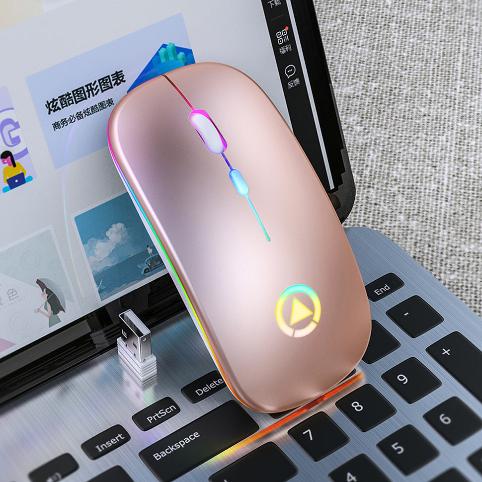 BLACK Silent ULTRA THIN rechargeable wireless mouse 7 GLOWING LIGHTS Rose 0 - Tophatter Daily Deals
