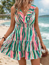 Layered Ruffled Printed Sleeveless Mini Dress Casual Dresses - Tophatter Daily Deals