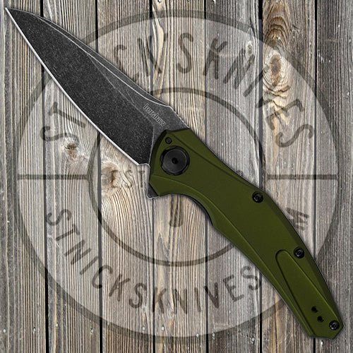 Kershaw Knives Bareknuckle - Olive Green Aluminum - Blackwash Blade - 7777OLBW Knives - Tophatter Daily Deals