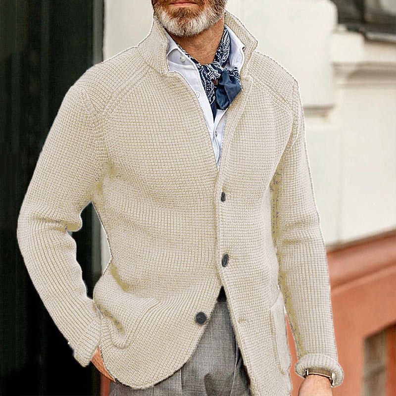 Warm Men's Cardigan - Stand Up Collar, Knitted, Commute Beige White 3D Changing Face Moving Picture Frame - Tophatter Daily Deals