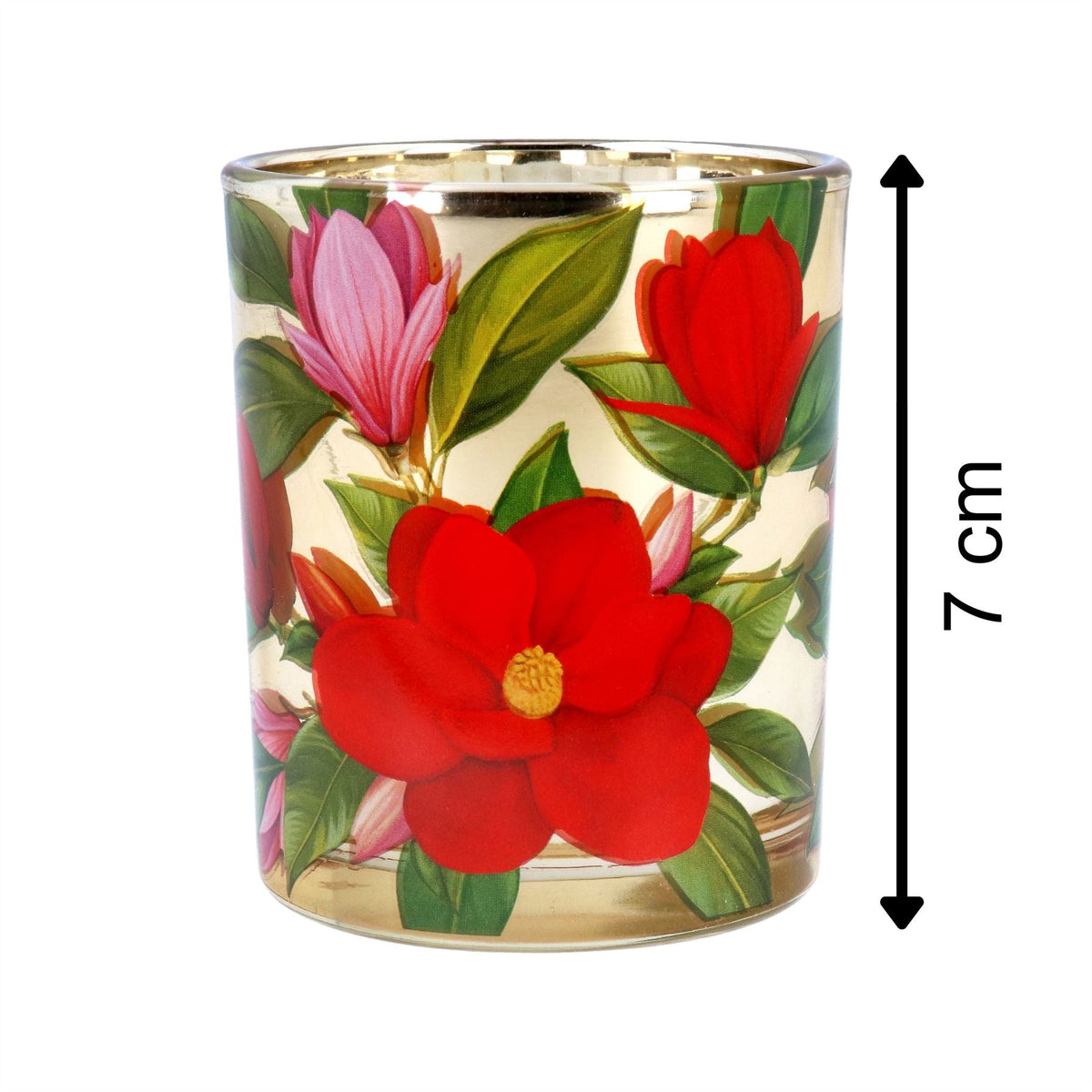 Red Magnolia Tealight Holder | Round Glass Christmas Candle Holder - 7cm Candle Holder - Tophatter Daily Deals