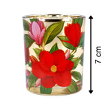 Red Magnolia Tealight Holder | Round Glass Christmas Candle Holder - 7cm Candle Holder - Tophatter Daily Deals
