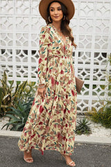 Floral Frill Trim Flounce Sleeve Plunge Maxi Dress Casual Dresses - Tophatter Daily Deals