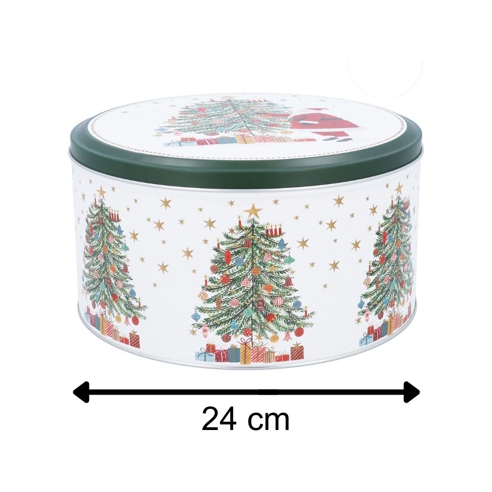 Christmas Tree Cake Tin | Round Metal Festive Cookie Storage Tin 24 x 12cm Tin - Tophatter Daily Deals