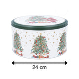 Christmas Tree Cake Tin | Round Metal Festive Cookie Storage Tin 24 x 12cm Tin - Tophatter Daily Deals