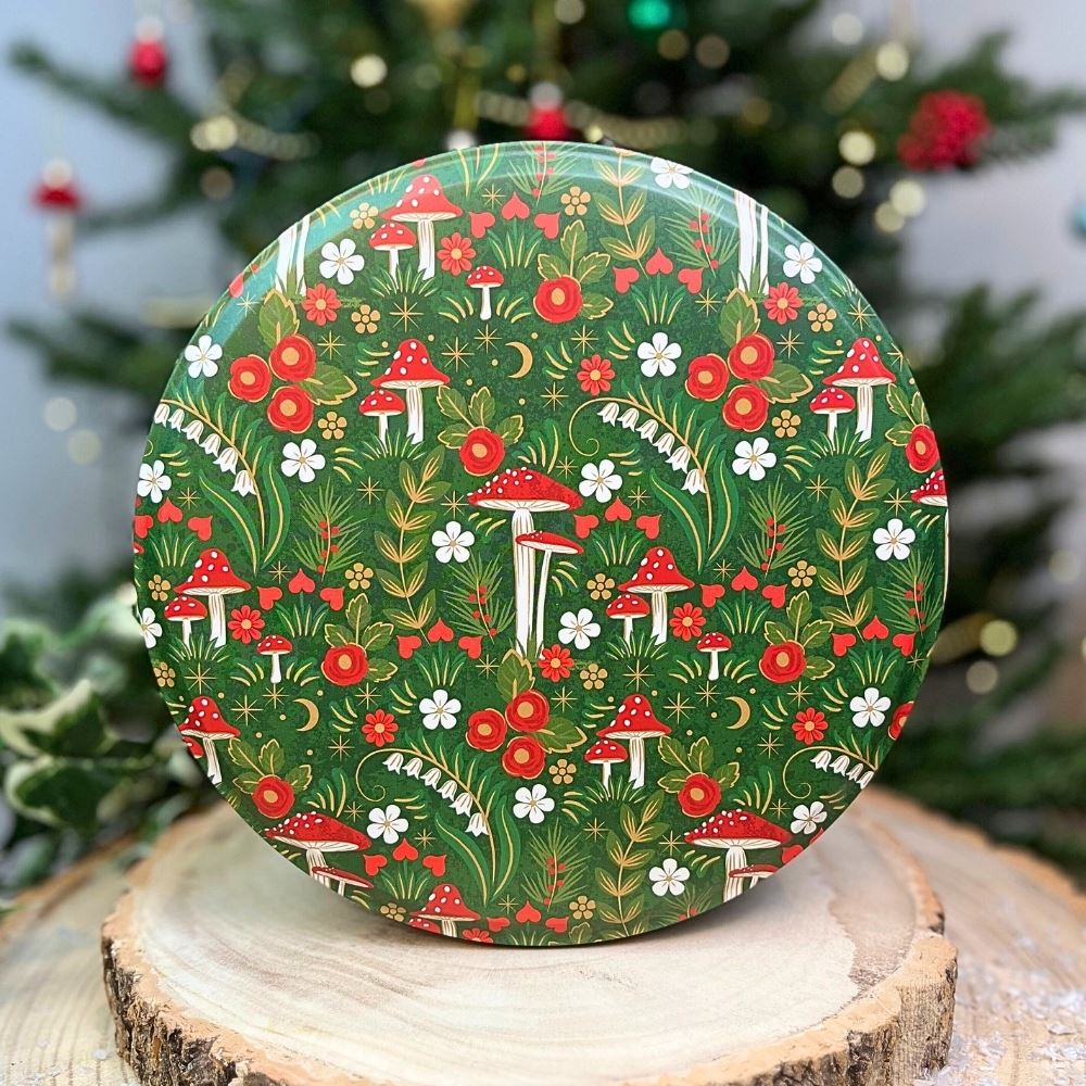 Woodland Mushroom Cake Tin | Round Metal Storage Tin For Bakers - 24 x 12cm Tin - Tophatter Daily Deals