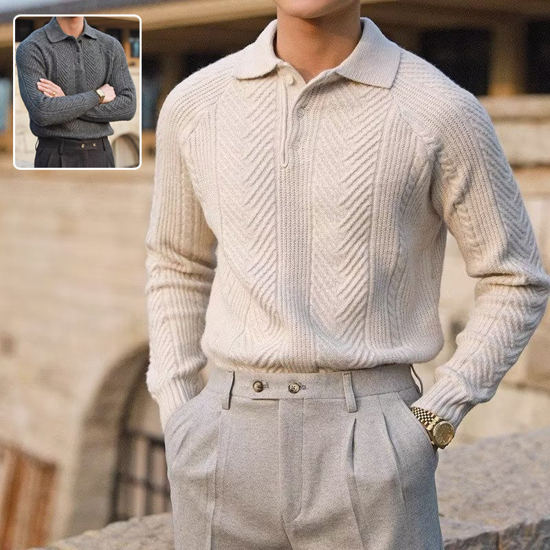 Warm Men's Polo Sweater - Slim Ribbed Knit For Winter 3D Changing Face Moving Picture Frame - Tophatter Daily Deals