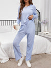 Round Neck Long Sleeve Top and Drawstring Pants Lounge Set - Tophatter Deals and Online Shopping - Electronics, Jewelry, Beauty, Health, Gadgets, Fashion - Tophatter's Discounts & Offers - tophatters