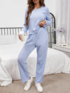 Round Neck Long Sleeve Top and Drawstring Pants Lounge Set - Tophatter Deals and Online Shopping - Electronics, Jewelry, Beauty, Health, Gadgets, Fashion - Tophatter's Discounts & Offers - tophatters