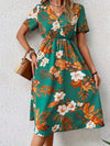 Floral Surplice Short Sleeve Dress Teal Casual Dresses - Tophatter Daily Deals