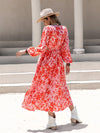 Tied Cutout Printed Long Sleeve Midi Dress Casual Dresses - Tophatter Daily Deals