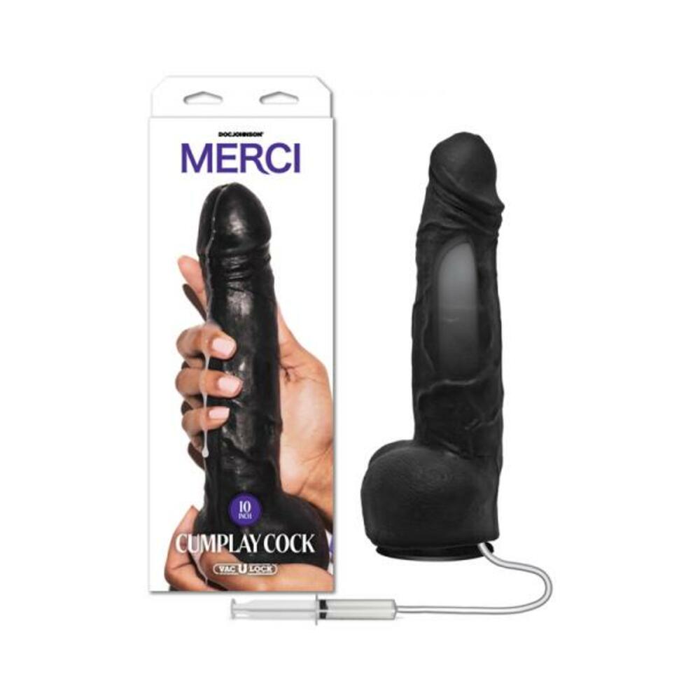 Merci Dual Density Ultraskyn Squirting Cumplay Cock With Removable Vac-u-lock Suction Cup 10in Black - Tophatter Daily Deals