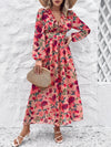 Cutout Printed V-Neck Balloon Sleeve Dress Casual Dresses - Tophatter Daily Deals