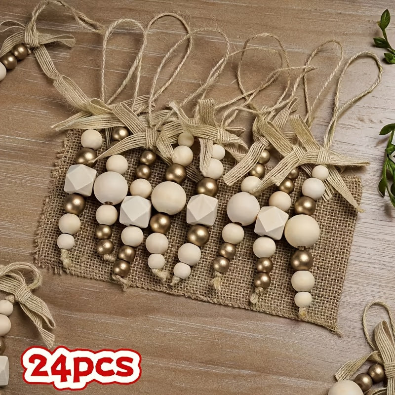 Wooden Bead Boho Christmas Tree Ornaments (24-Piece) Christmas - Tophatter Daily Deals