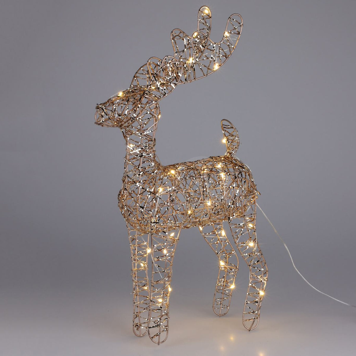 Gold LED Reindeer | Light-up Christmas Ornament in Gold Metal Wire - 40cm LED Light - Tophatter Daily Deals
