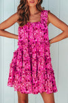 Printed Square Neck Sleeveless Mini Dress Hot Pink Casual Dresses - Tophatter Daily Deals