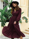 Tie Neck Long Sleeve Midi Tiered Dress Casual Dresses - Tophatter Daily Deals