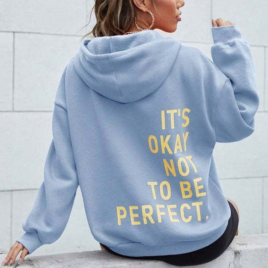 Oversized Women’s Hoodie - Relaxed Back Slogan Cotton Blend Light blue - Tophatter Daily Deals