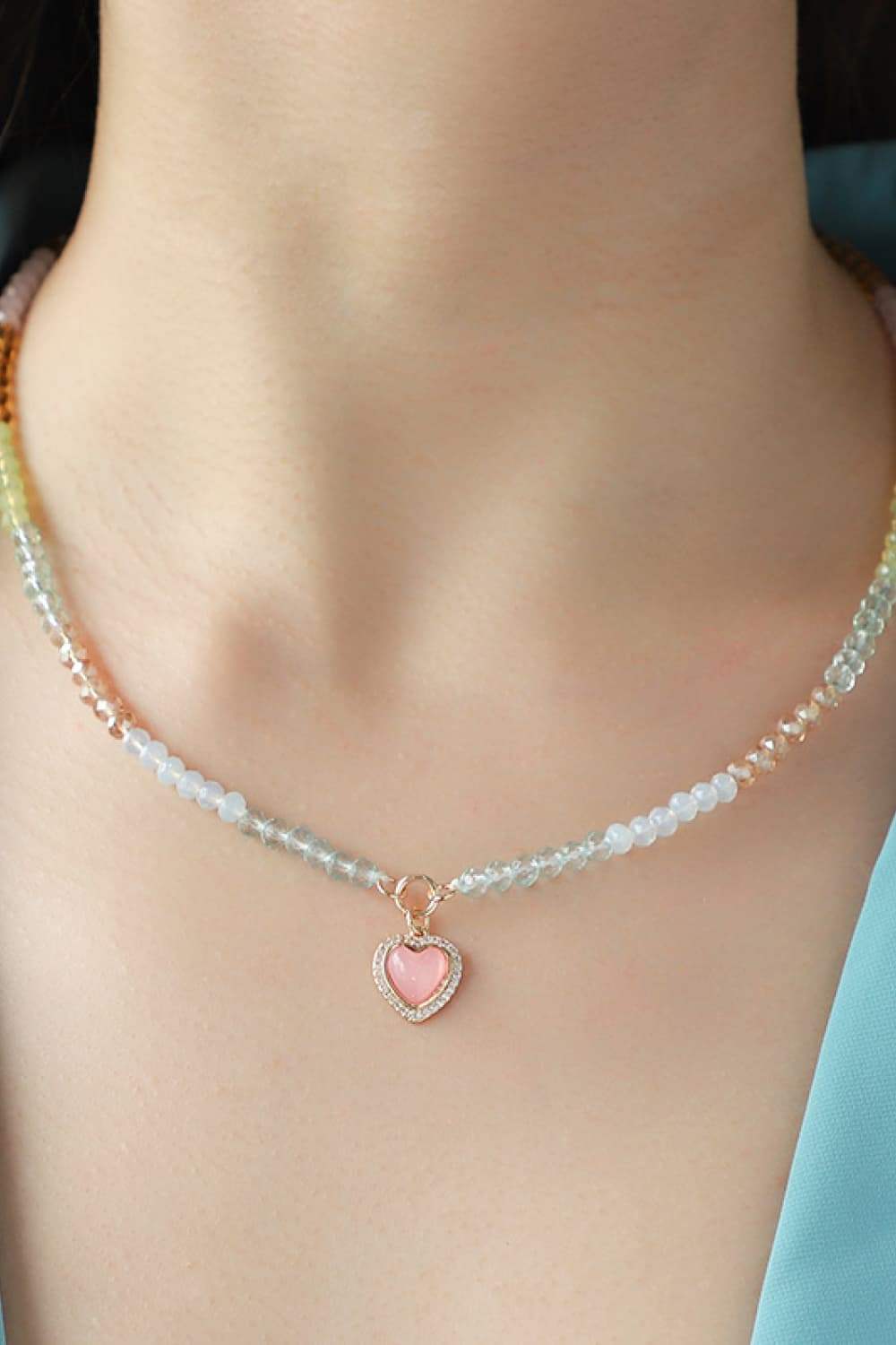 Heart Pendant Beaded Necklace Carnation Pink One Size Necklaces - Tophatter Daily Deals