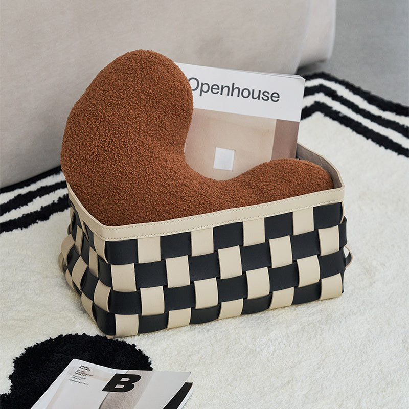 Black And White Hand Woven Storage Basket PU 0 - Tophatter Daily Deals