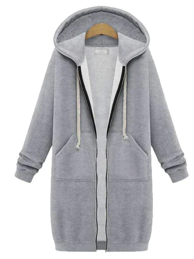 Warm Cozy Women’s Zip-Up Hoodie - Longline, For Cold Days Gray - Tophatter Daily Deals