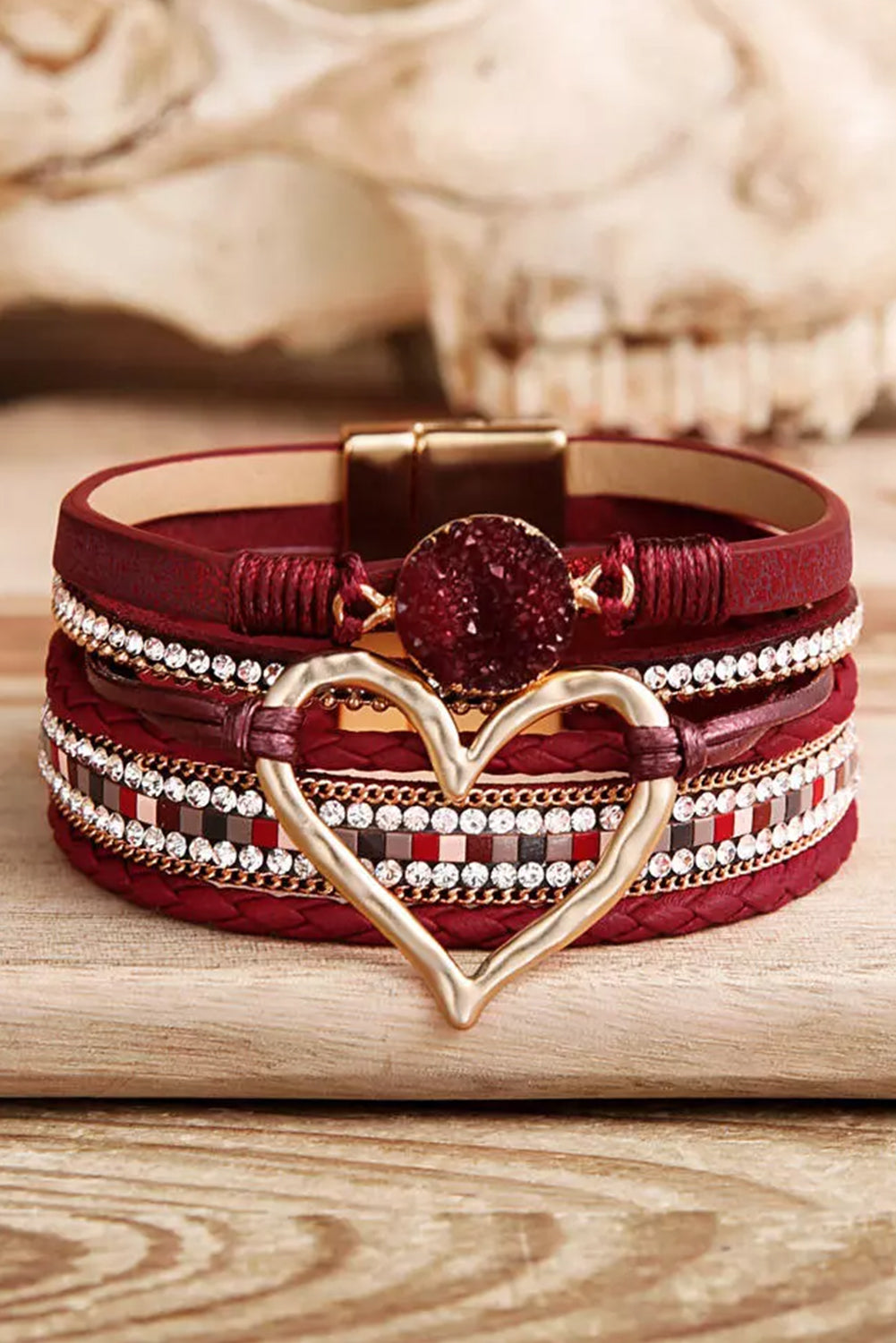 Fiery Red Valentine Rhinestone Heart Layered Bracelet Bracelets - Tophatter Daily Deals