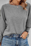 Round Neck Smocked Long Sleeve Blouse Charcoal Blouses - Tophatter Daily Deals