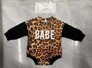 Autumn And Winter Long Sleeves Leopard Print One-piece Romper Personalized Letter Printing 0 - Tophatter Daily Deals