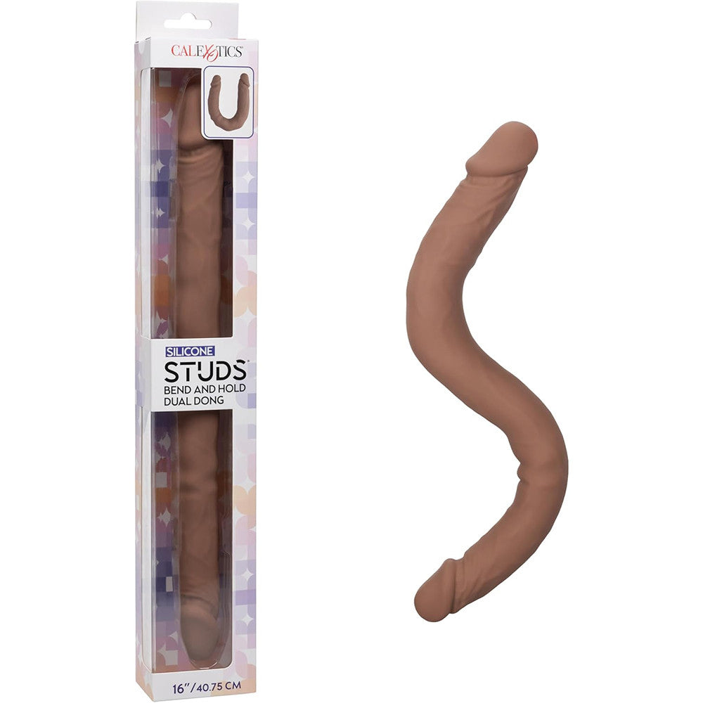 Silicone Studs Bend and Hold Dual Dong (Brown) – Premium Silicone 16 Inch Dong > Dildos > Double Dildos - Tophatter Daily Deals