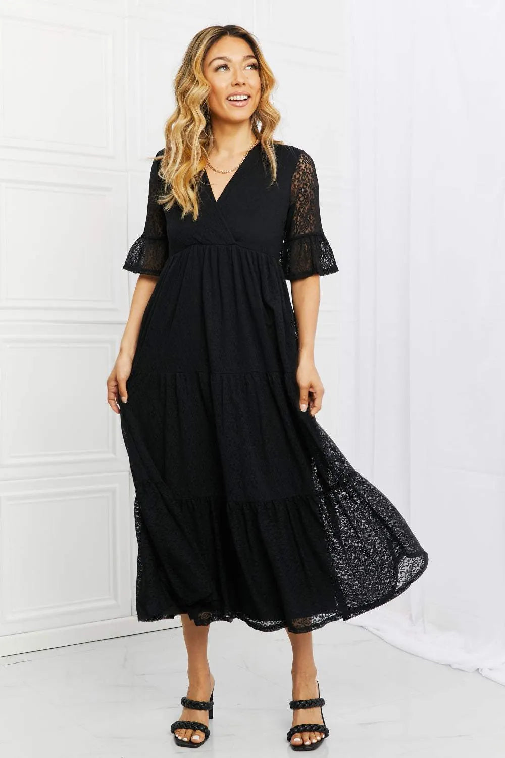 P & Rose Lovely Lace Full Size Tiered Dress Casual Dresses - Tophatter Daily Deals