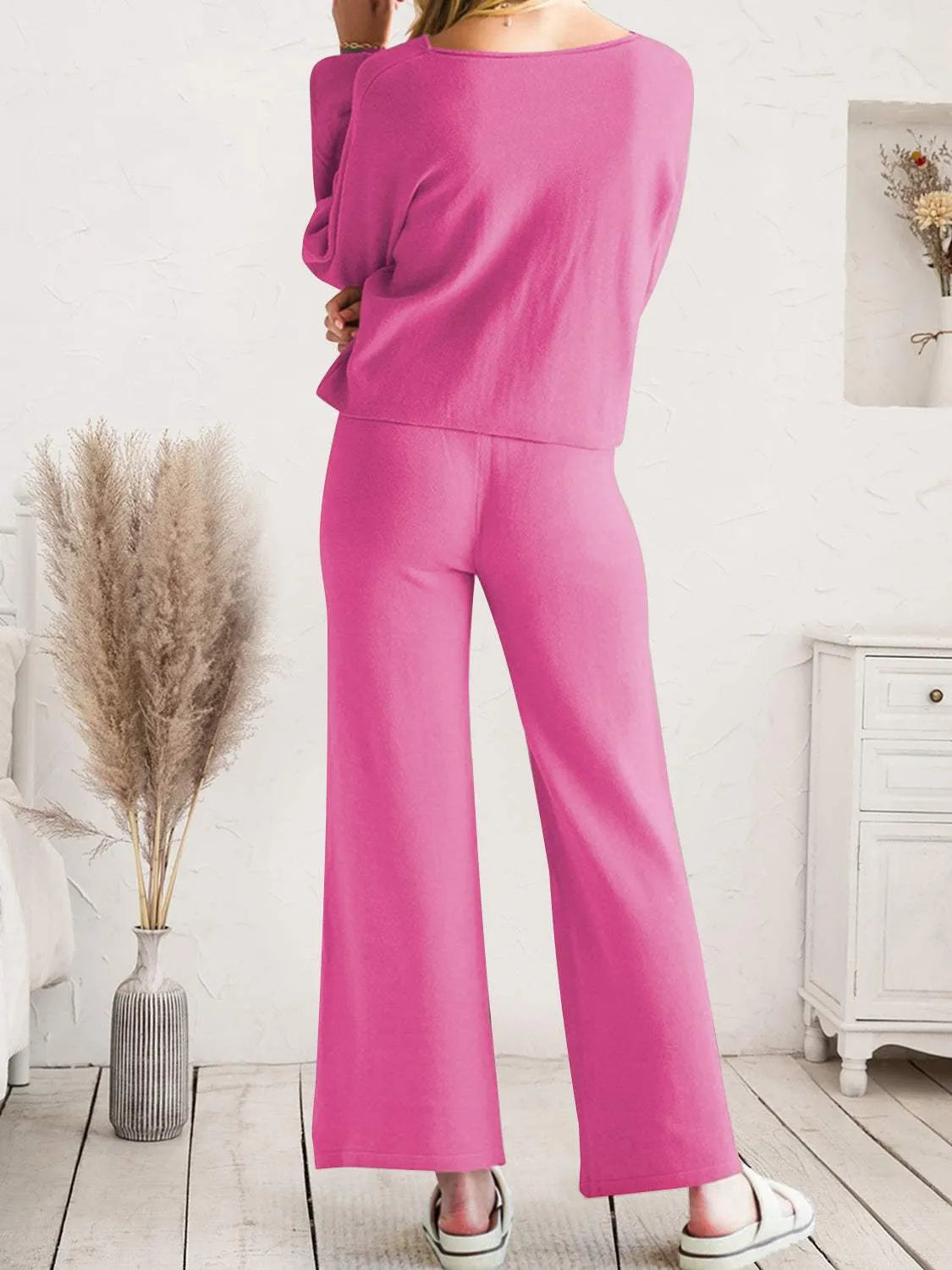Long Sleeve Lounge Top and Drawstring Pants Set Loungewear Sets - Tophatter Daily Deals