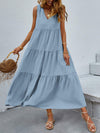 Tiered V-Neck Sleeve Dress Misty Blue Casual Dresses - Tophatter Daily Deals