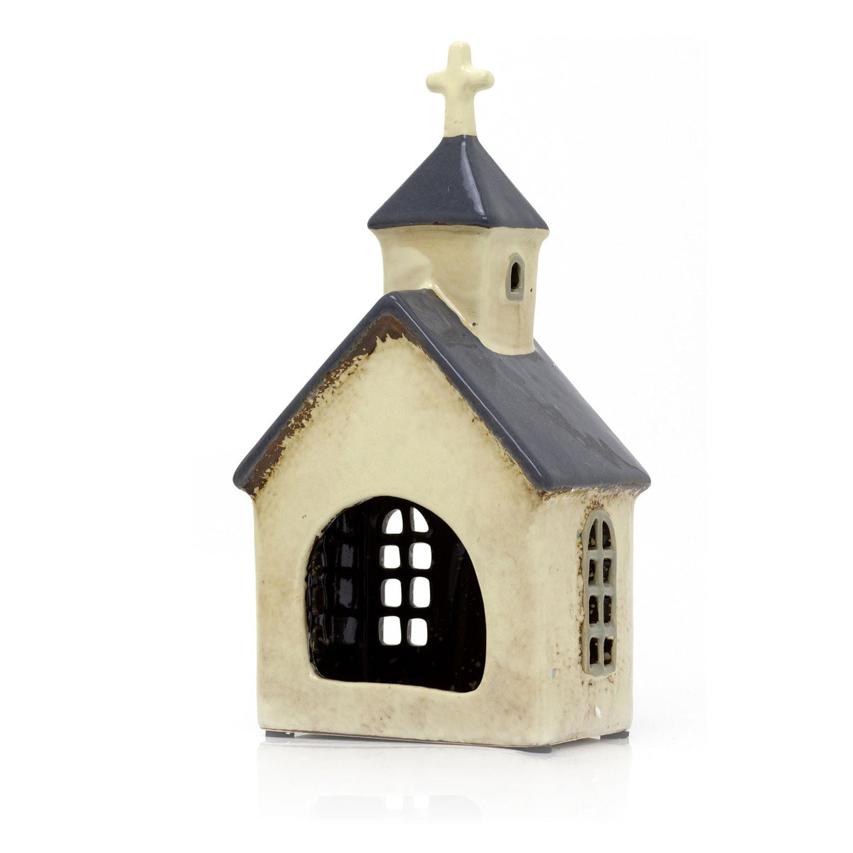 Village Church Tealight Candle Holder | Rustic Pottery Chapel Tea Light Ornament Candle Holder - Tophatter Daily Deals