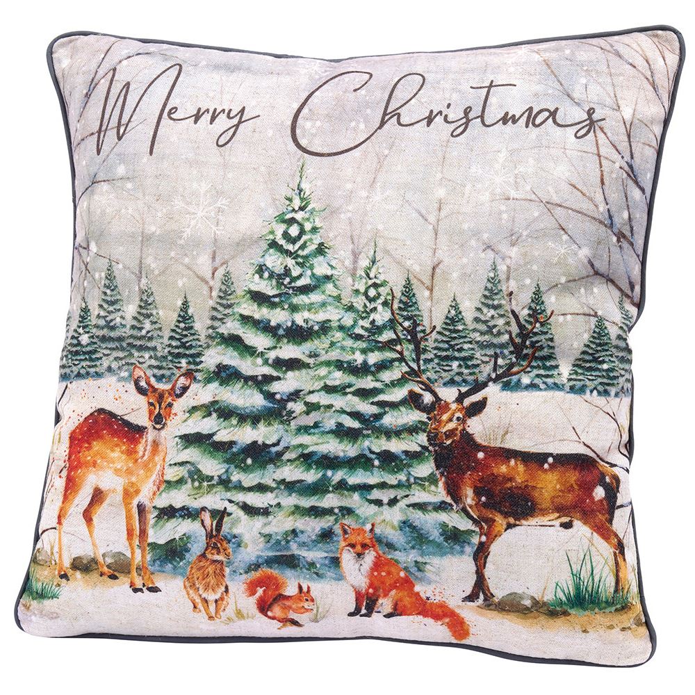 38cm Woodland Animal Christmas Scatter Cushion | Winter Fabric Filled Sofa Cushion | Festive Bed Throw Pillow With Cover Cushion - Tophatter Daily Deals