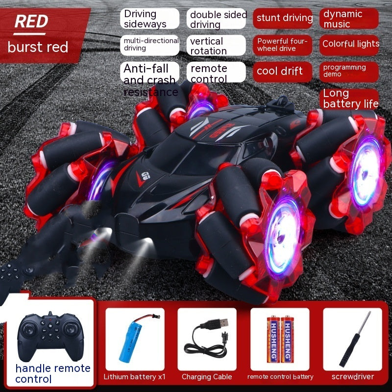 24G High-speed Wireless Remote Control Car Light Music Four-wheel Drive Double-sided Driving Flip Rotating Drift Car Stunt Car Red Single remote control 1PC battery 0 - Tophatter Daily Deals