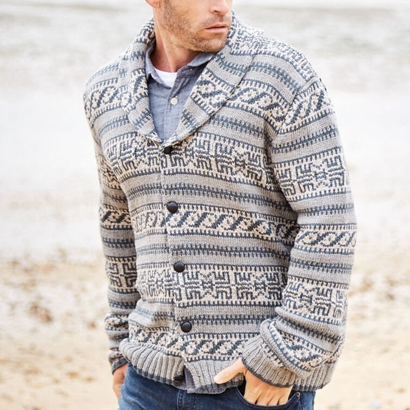 Warm Men's Cardigan - Shawl Lapel, Jacquard Knit, Winter 3D Changing Face Moving Picture Frame - Tophatter Daily Deals