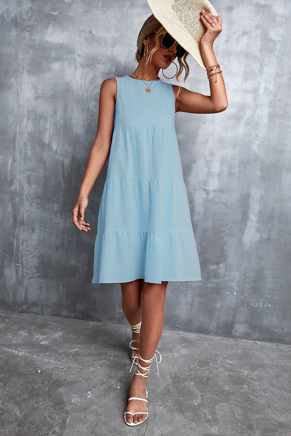 Sleeveless Round Neck Tiered Dress Casual Dresses - Tophatter Daily Deals