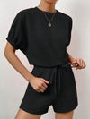 Waffle-Knit Round Neck T-Shirt and Pocketed Shorts Lounge Set Loungewear Sets - Tophatter Daily Deals