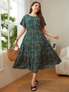 Plus Size Floral Round Neck Short Sleeve Midi Dress Casual Dresses - Tophatter Daily Deals