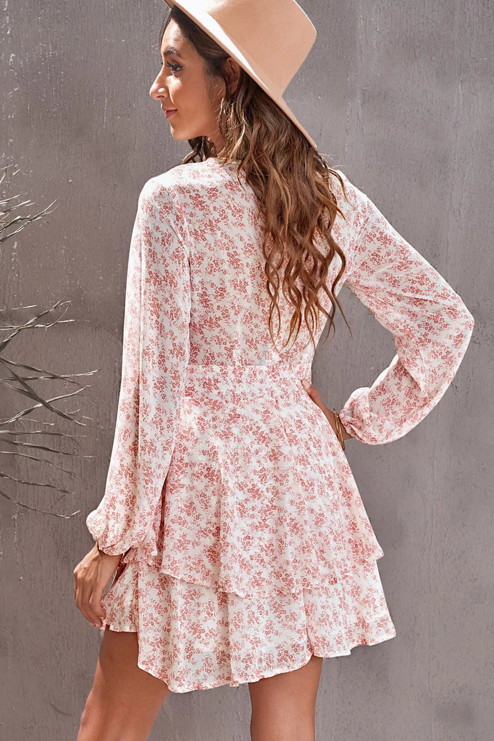 Floral Surplice Balloon Sleeve Layered Dress Casual Dresses - Tophatter Daily Deals